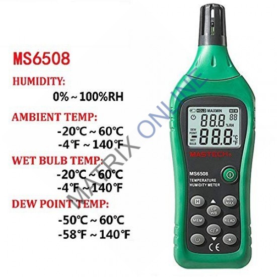 MS6508 Digital Thermometer Humidity Meter Range:-20 to 60°C